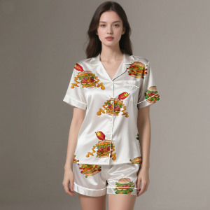 Conjunto de Pijama Clásico de Verano y Primavera para Mujer, 100% Seda Satén, Transpirable, Camiseta de Manga Corta, Pantalones Largos, Ropa de Dormir - Product Image 2