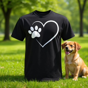 T-Shirt con Cuore e Zampa di Cane, Manica Corta, Collo Tondo, Unisex per Adulti, Regalo Promozionale per Proprietari di Cani - Product Image 4