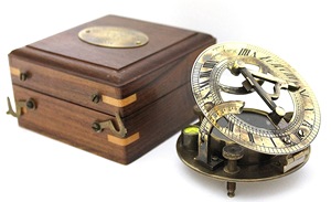 Hatton Garden elegante reloj de sol para exteriores estilo antiguo caja de madera de latón macizo duradero clásico brújula puntero de mano senderismo - Product Image 6