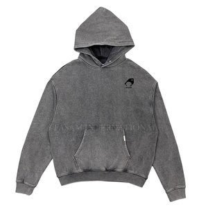 2025 vente directe d'usine sweats à capuche lavés à l'acide Logo personnalisé sweats à capuche en coton mélangé de couleur unie lavés à l'acide - Product Image 1