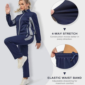 ชุดกีฬาชายมีซิปด้านหน้าพร้อมกางเกงแจ็กเก็ตมีฮู้ดระบายอากาศได้ดีมีโลโก้ด้านหน้าสำหรับกีฬาฤดูหนาว - Product Image 5