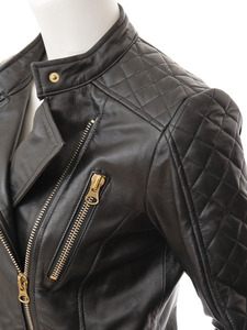 Wilsonn Women's Slim Fit Real <b>Sheepskin</b> Leather <b>Jacket</b> with Stand Collar Knitted Processing Breathable Feature - Product Image 3