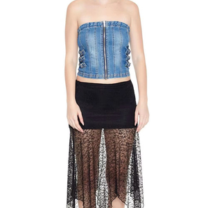 2025 Venta caliente transpirable sostenible azul Denim Tube Top para mujer Casual fiesta estilo OEM tejido camisa de mujer - Product Image 1