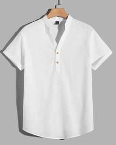 Custom Black V-neck Breathable 100% Organic Cotton Men Summer Casual <b>Shirt</b> <b>Short</b> <b>Sleeve</b> <b>Button</b> <b>up</b> - Product Image 1