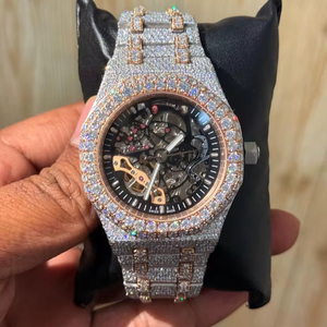 Reloj de Lujo Antiguo con Moissanita para Hombre Estilo Hip Hop Iced Out Bling de 41mm Esqueleto de Cuarzo Acero Inoxidable Impermeable y Cuero - Product Image 1