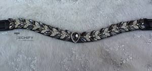 Fronture de cheval en strass de cristal faite à la main avec cuir noir, accessoire d'équestre scintillant - Product Image 3