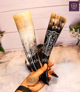 Corne à boire en laiton antique sculptée, corne de buffle naturelle polie, corne à boire antique sculptée par HANNAN HANDICRAFT - Product Image 4