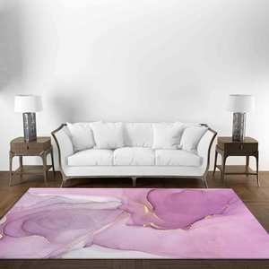 Alfombra de Mármol Rosa: Detalles en Dorado, Alfombra Contemporánea Antideslizante, con Pelo Suave - Product Image 2