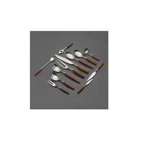 Ensemble de couverts Portugal en argent moderne de luxe avec longue poignée ronde en bois argentée - Product Image 1