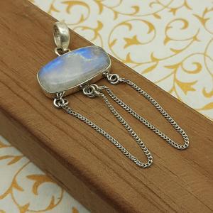 สร้อยคอจี้มูนสโตนสีรุ้งธรรมชาติเป็น925เงินขายส่งจี้โบฮีเมียนทำด้วยมือเครื่องประดับเงินสเตอร์ลิง - Product Image 2