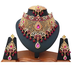 Conjunto de Collar y Pendientes de Novia para Mujer, con Circones, Moderno, para Fiesta, Boda, Compromiso, Regalo, Joyería, Gargantillas, Accesorios de Novia, Flor Rosa - Product Image 1