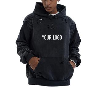 100% Cotton 400 GSM Heavy Weight Distressed Acid Washed Pullover <b>Hoodie</b> Blank <b>Mens</b> Winter Wear Oversized Stylish Design Hoodies - Product Image 1