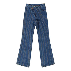 AIPA Pantaloni in Denim a Vita Alta Casual a Righe Asimmetrici con Gamba Svasata e Elasticizzati Stile Streetwear - Product Image 4