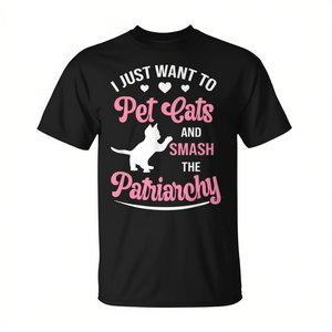 T-shirt féministe à manches courtes, col rond, unisexe, pour adultes, avec motif chats brisant le patriarcat, pour activités promotionnelles, impression sérigraphique - Product Image 3