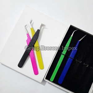 Pince à épiler professionnelle multi-couleurs pour extensions de cils, en acier inoxydable, pointe de précision, anti-magnétique, anti-statique, pointe dentelée 10 mm - Product Image 4