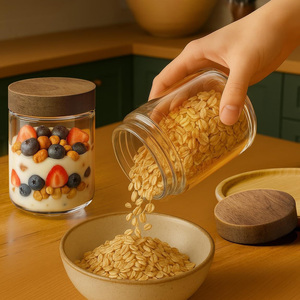 Jm Bán Buôn Nhà Bếp Thực Phẩm Lưu Trữ <span class=keywords><strong>Cookie</strong></span> Mason Jar Rộng Miệng Lon Glass Container Nhà Sản Xuất Với Keo Gỗ Kín Nắp Đậy - Product Image 3