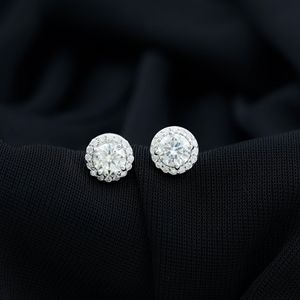 Certified <b>Cute</b> Moissanite Stud <b>Earrings</b> with Halo for Women 10K White Gold Engagement - Product Image 4