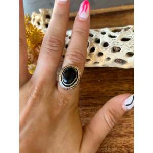 Navajo-Handmade Statement <b>Adjustable</b> <b>Ring</b> Onyx and Sterling Silver with Bezel Setting Stylish Trendy Size 6.5 Perfect Gift - Product Image 2