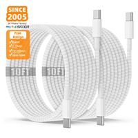 Câble de charge USB-C vers USB-C SDL personnalisé de 3 m, tressé blanc, cordon Type-C, service OEM/ODM et conception d'emballage