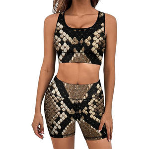 บราคอตัวยูและกางเกงขาสั้นสำหรับผู้หญิงชุดโยคะเสื้อครอปท็อปกางเกงขาสั้นออกกำลังกายในยิมเสื้อผ้าแนวสตรีท - Product Image 1