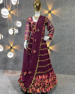 Robe de costume indien à manches longues avec broderie Georgette Pure et séquence, tenue de travail à manches longues, Anarkali Salwar, avec dupata - Product Image 4
