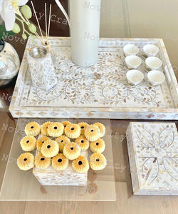 Bandeja de servicio con incrustaciones de fregona de madera de acacia hecha a mano Navidad al por mayor Ramadán Eid Mubarak madre perla bandeja de postre - Product Image 3