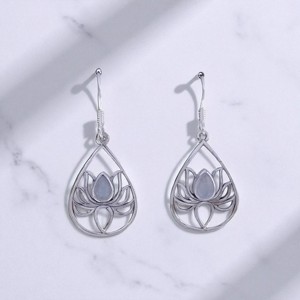 Pendientes de Plata de Ley con Piedras Preciosas de Plataforma en Forma de Pera con Diseño de Loto, con Piedras Preciosas de Plata de Ley, Regalo para Ella - Product Image 3