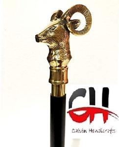 Nautical Walking Stick Antique 3 Fold Designer Brass Goat Handle Style Wooden Folding Black Walking Stick <b>Gift</b> - Product Image 1