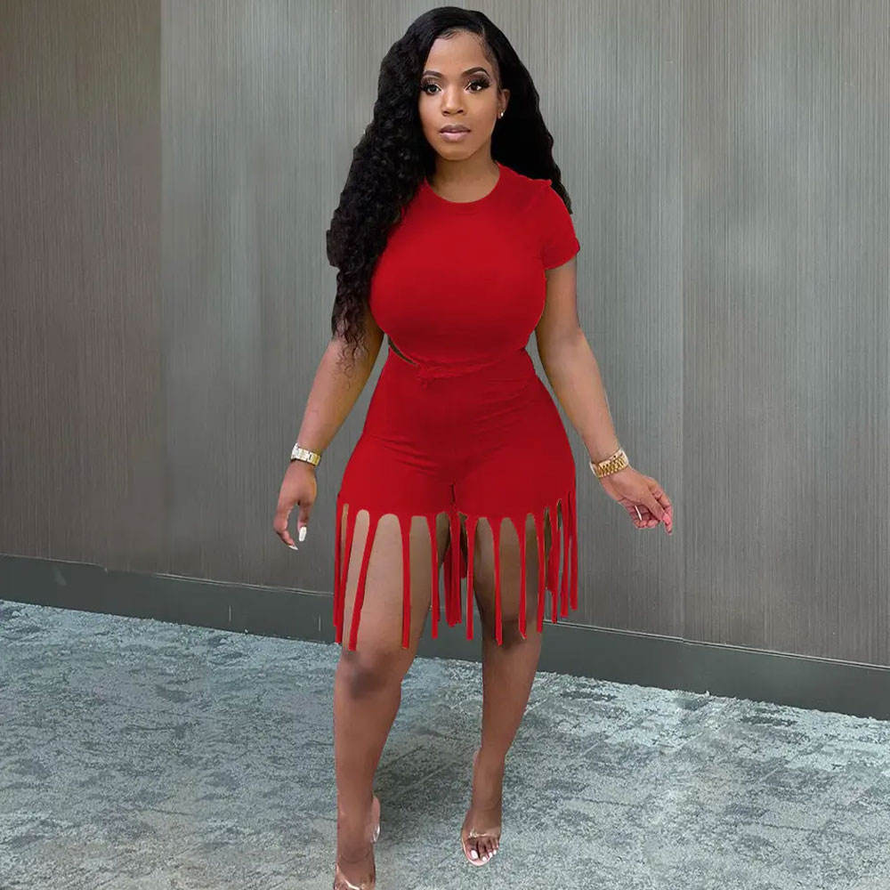 Womens Sexy Two Piece Bodycon Outfits Summer Bandage Crop Tops Tassel Biker  Shorts Set Tracksuit Sets Clubwear