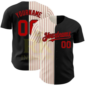 Camiseta de Béisbol Personalizable con Diseño de Logotipo, Negra, Blanca y Roja, Estilo Dividido, Transpirable, de Secado Rápido, Absorbe la Humedad, 100% Poliéster - Product Image 1