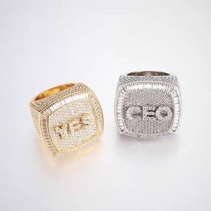 Fine Jewelry Iced Out Hip Hop <b>Gold</b> Plated Cuban Link Cross <b>Ring</b> Round Diamond Vvs Gra 925 Sterling Silver Moissanite <b>Rings</b> <b>Men</b> - Product Image 1