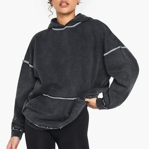 Sweat-shirt pour femme de haute qualité, streetwear d'hiver, vintage, délavé à l'acide, logo imprimé sur écran personnalisé, molleton lourd, 100% coton - Product Image 2