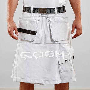 Kilt utilitario de algodón blanco de primera calidad para hombres | Kilt moderno de lujo con bolsillos profundos para senderismo, moda y ropa fetiche - Product Image 2