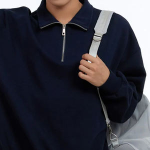 Sweat-shirt de haute qualité en matière douce pour hommes avec col rabattu et fermeture éclair quart de tour / Prix bas avec logo personnalisé Design décontracté - Product Image 2