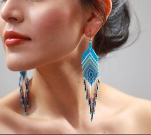 ต่างหูขอบลูกปัดสไตล์โบโฮพื้นเมืองต่างหูลูกปัดขนนกขนนก - Product Image 1