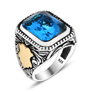 Blue Topaz Stone 925 Sterling Silver Luxury <b>Men</b> <b>Ring</b> Accessories Gift <b>for</b> <b>Man</b> Art Design Ethnic Turkish <b>Ring</b> <b>for</b> <b>Men</b> Trendy - Product Image 1