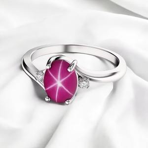 แหวน925ทับทิม Lindy Star สีชมพูเงินสเตอริงสำหรับผู้หญิง/ของขวัญสำหรับเธอ/เครื่องประดับเพชรทำด้วยมือทับทิมดาว6เรย์ - Product Image 2