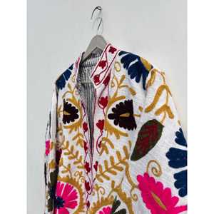 Boho Style Hand Embroidered Suzani Jacket Floral Embellished <b>Quilted</b> Woven Breathable Plus Size 5XL Girls' Classical Spring Robe - Product Image 2