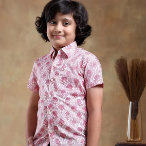 BACHPAN GULABI PHOOL COTTON HAND BLOCK <b>SHIRT</b> Boys Floral Print Regular Fit <b>Shirt</b> <b>with</b> Patch <b>Pocket</b> - Product Image 1
