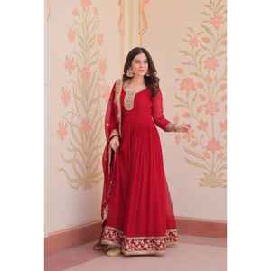 Robe de soirée en georgette à fleurs artificielles de qualité supérieure, prête à porter, avec dupatta, vêtements de luxe, broderie de sequins zari, séchage rapide, moderne - Product Image 1