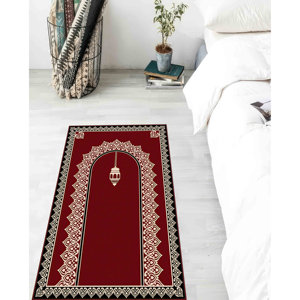 Red Muslim Prayer <b>Rug</b>: 3D Printed Islamic Worship <b>Rug</b>,Nonwoven <b>Thin</b> <b>Rug</b> - Product Image 1