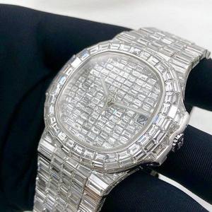 Montre-bracelet mécanique automatique de luxe pour homme, style Hip Hop, entièrement sertie de diamants Moissanite VVS taille baguette, pour la mode et le style. - Product Image 4