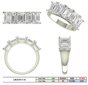 14K <b>White</b> Gold 4ct 5 Stone Emerald Cut Half Eternity Rhodium Plated Women's Wedding Engagement Ring Filled Lab Grown Diamonds - Product Image 3