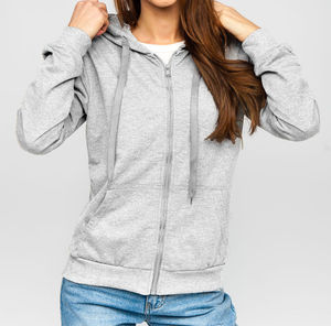 Sweat à capuche zippé avec ficelle Logo personnalisé Couleur unie Sweats à capuche zippés à manches longues pour femmes Sweats à capuche confortables pour femmes - Product Image 2