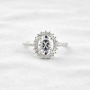 แหวนเพชรทรงรี 15 กะรัต เพชรเพาะเลี้ยงในห้องปฏิบัติการ ประดับเพชรแบบพาเว่ แหวนเพชรทรงรีแบบฮาโล ของขวัญวันครบรอบแต่งงานสำหรับผู้หญิง - Product Image 5