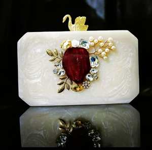 <b>White</b> Color Indian Handicraft Custom Resin Type <b>Clutch</b> <b>Bag</b> for Women Promotional Tote <b>Bags</b> - Product Image 1