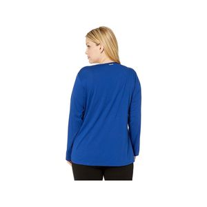 T-shirt girocollo da donna Michael Kors taglie forti blu 1X casual oversize in jersey di seta con stampa e ricamo - Product Image 3