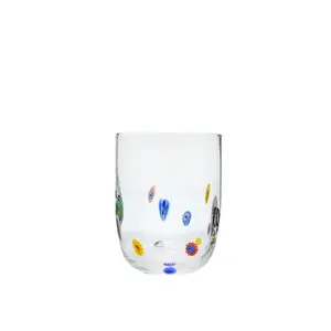 Taza de dientes con incrustaciones de puntos coloridos, vaso de jugo de cristal recto, vaso de bebida fría
