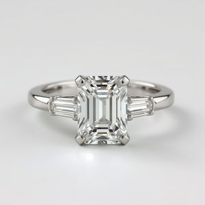 Bague de fiançailles en or 14 carats avec diamant taille baguette, plaquée rhodium, pour mariage, fête, bijoux fins modernes, haute qualité, fabrication sur mesure OEM Thaïlande - Product Image 1