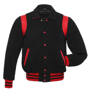 Mens Black and Red Varsity Style <b>Jacket</b> <b>with</b> Shoulder Accents Quilted <b>Lining</b> Internal Pocket Urban Streetwear Fashion Outerwear - Product Image 1